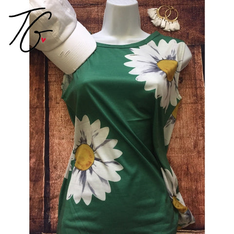 Casual Sunflower Printed Tank Top (5675527274648)